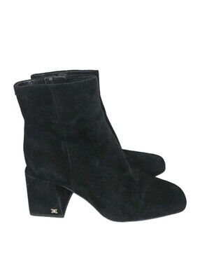 Sam Edelman Daruby Ankle Bootie Size 6 Black Suede Square Toe Modern Gold Logo
